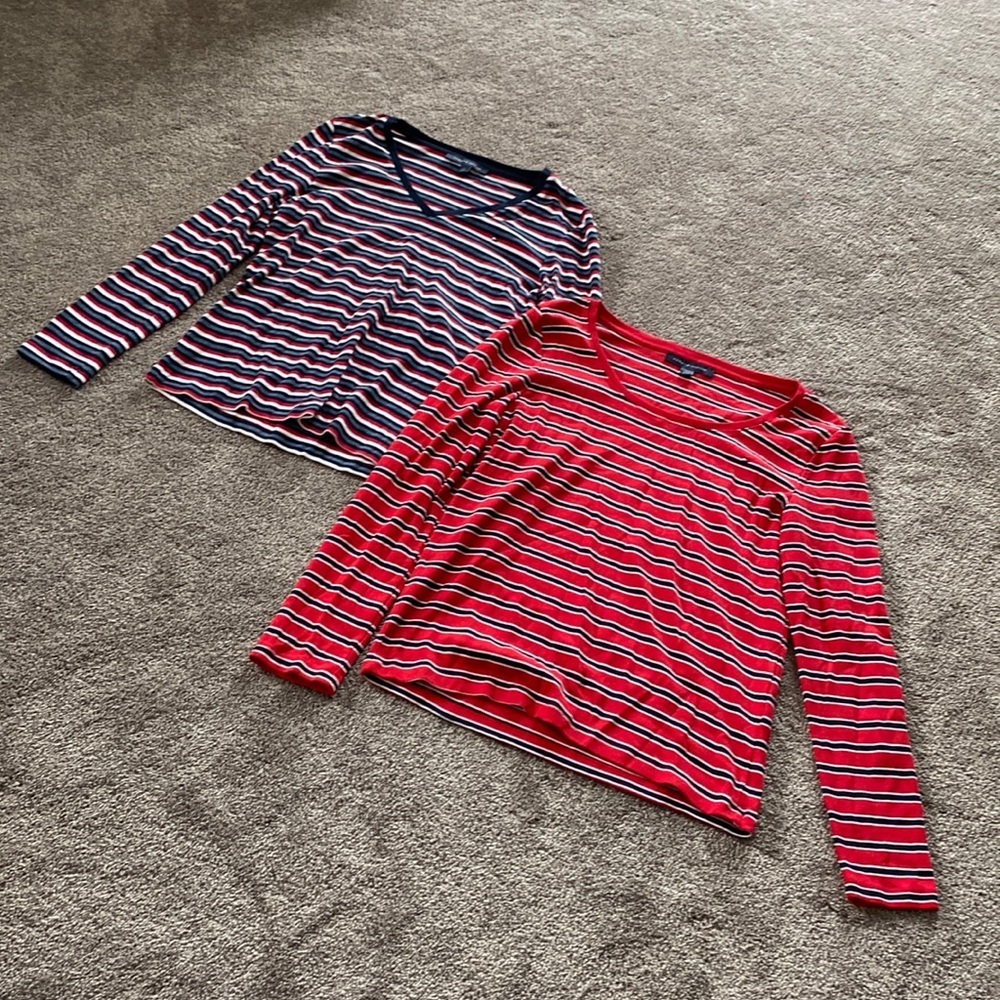 Tommy Hilfiger Striped Long Sleeve Tops Red Blue Casual SIZE L Bundle